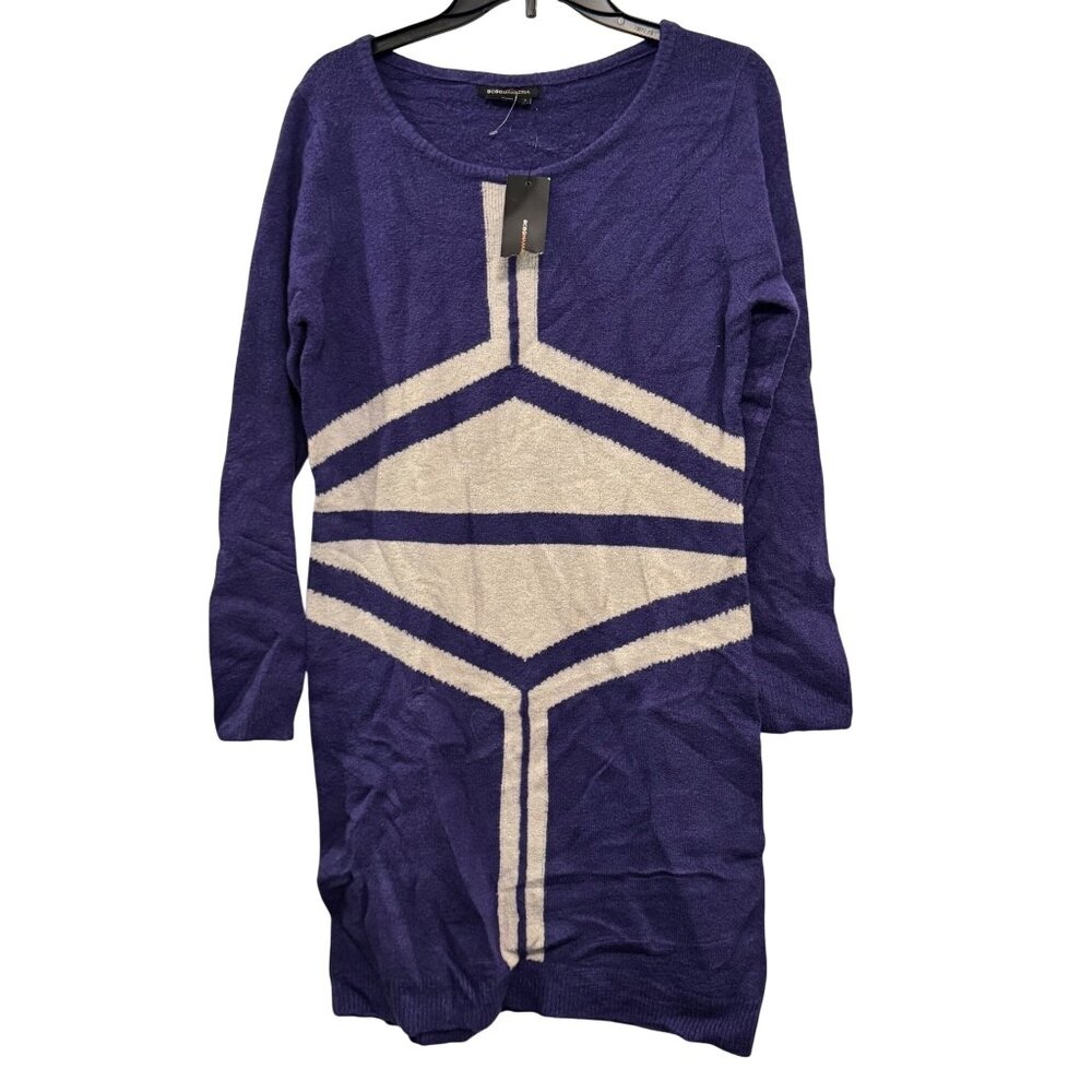 BCBG Max Azria Womens Blue Onyx/Canvas Knit Dress L Acrylic/Wool Blend